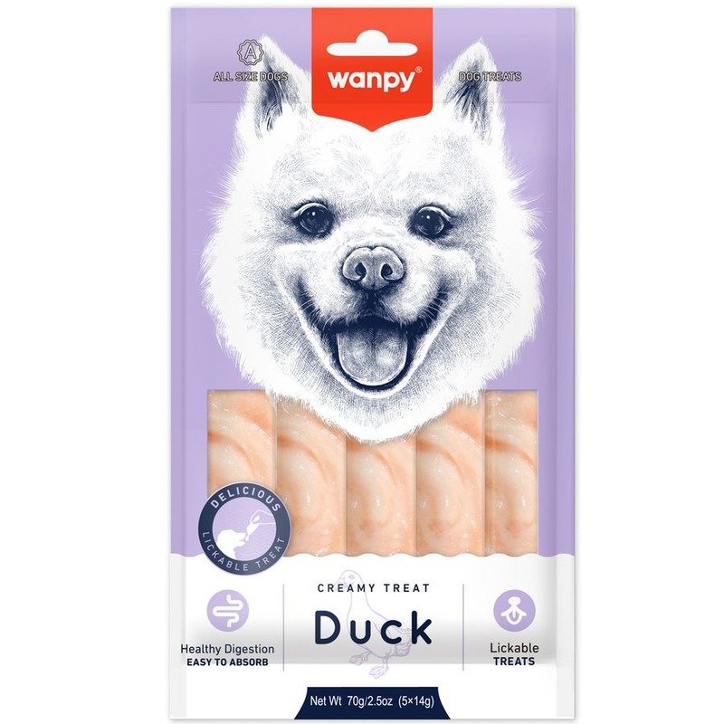 Wanpy Dog лакомство для собак, нежное пюре из утки – 70 г